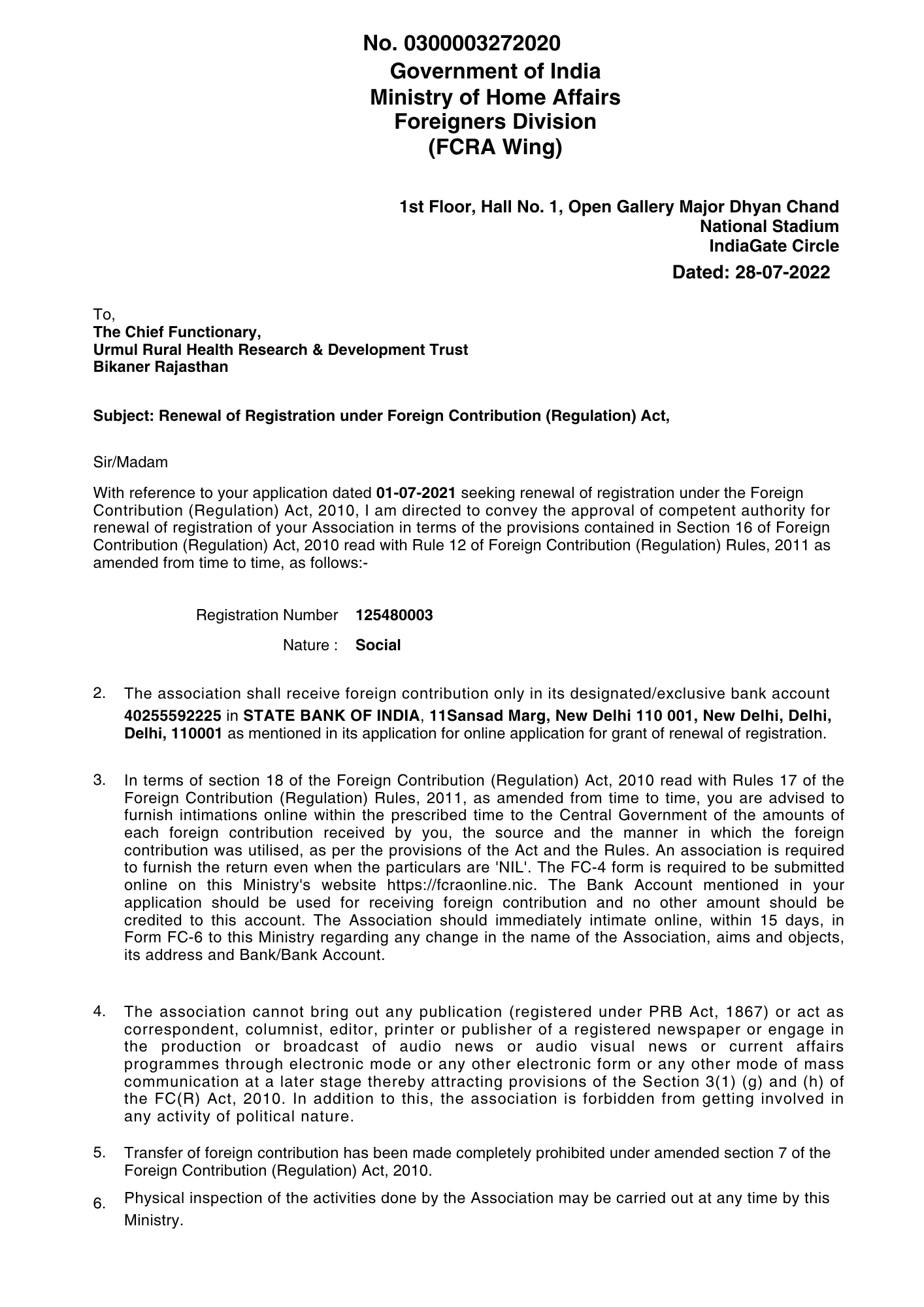 FCRA, Registration under Foreign Contribution (Regulation) Ac